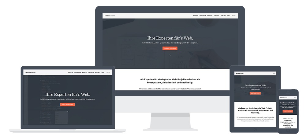 Die Responsive Website der Agentur helllicht, dargestellt auf verschiedenen Endgeräten