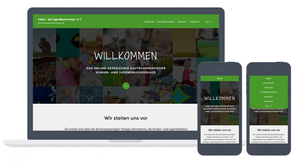 Screenshots einer Website mit einem Dropdown-Menü als Navigation