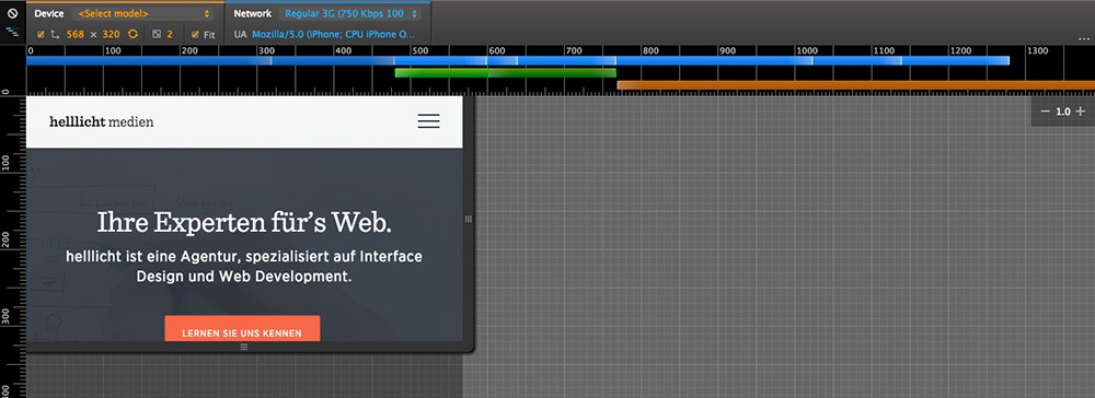 Screenshot des Chrome-Developer Tools von Google zum Testen verschiedener Bedingungen